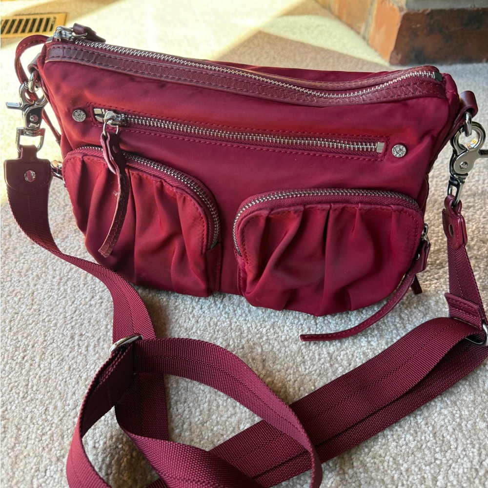 MZ Wallace Bailey Nylon CrossBody Shoulder Handbag Ruby Red